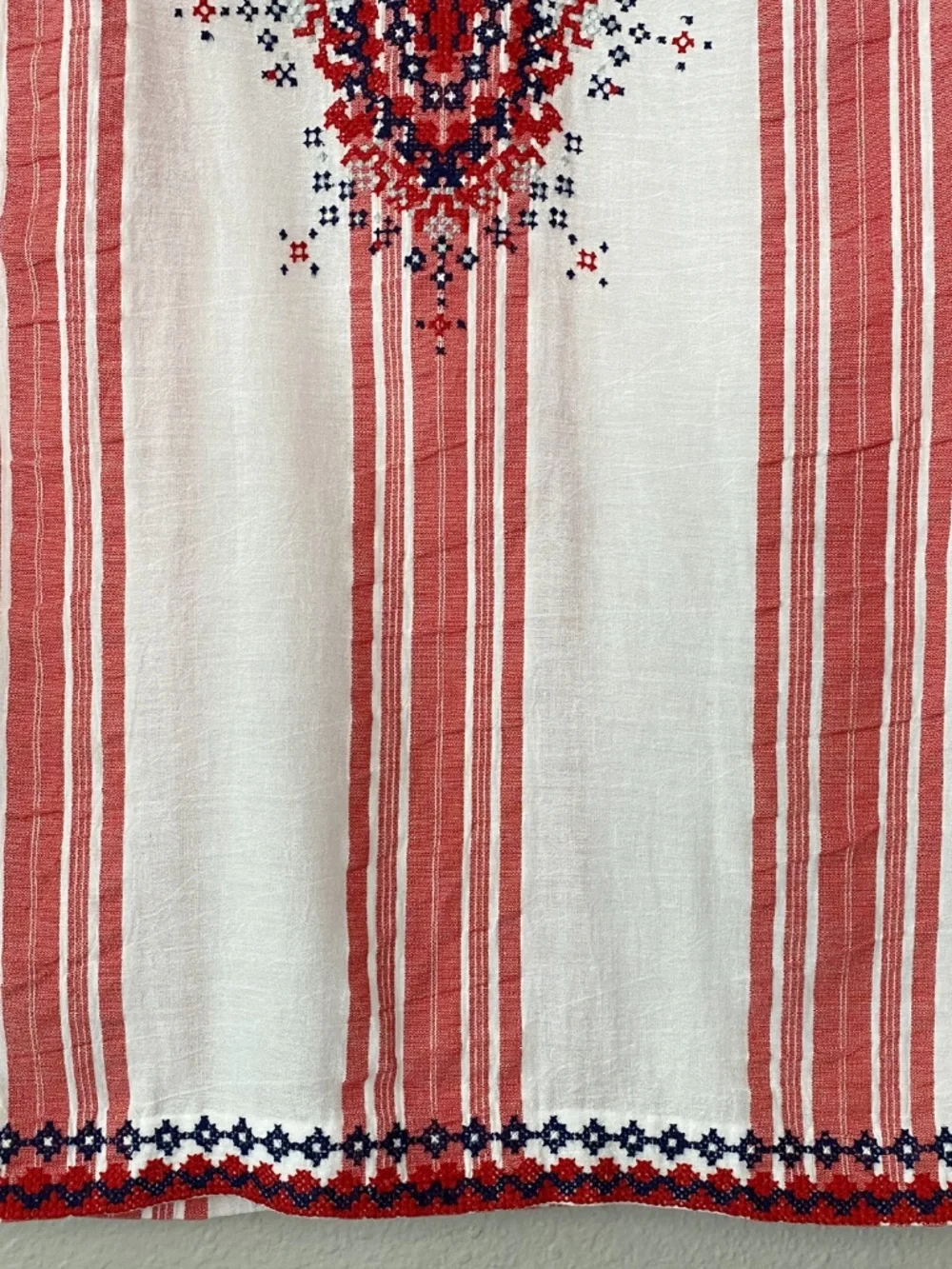 Tory Burch Embroidered Striped Tunic Top White Red Size 2